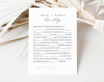 Wedding love story game reception printable guest activities bridal shower mad libs keepsake rehearsal dinner their story party stationery
