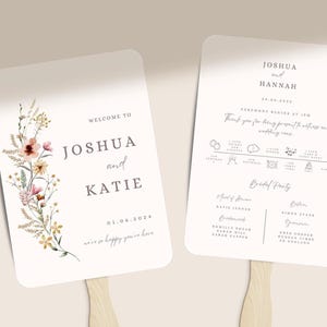 Wildflower Wedding Program Fan Template: DIY Ceremony Itinerary (Canva Editable, Digital Download