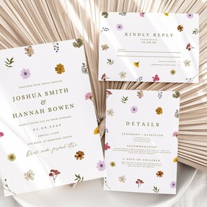Wildblumen Hochzeitseinladung Vorlage Boho Wildblumeneinladung Printable Hochzeitseinladung einfaches Blumenset Canva Vorlage wilde Blume
