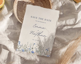 Dusty blue save the date template wildflower save the date invitation watercolour flower save the date wild flower save the date template