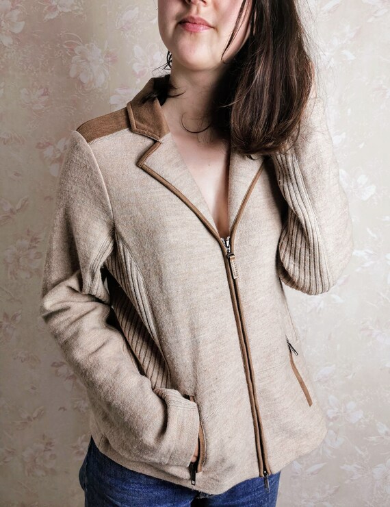 Vintage 70s Beige Suede Sweater/Cardigan/Jacket