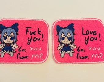 Cirno Fumo Touhou Love you! F you! Touhou patches Cirno Touhou Project Anime patches fumo, funny cute patches, chibi anime girl