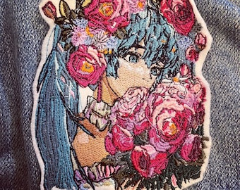 Parches de flores tristes con vibraciones de verano, parches de anime, apliques, parches para chaquetas, parches para coser y planchar