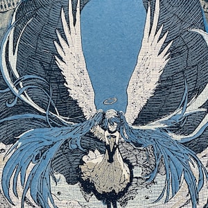 Angelic Blue hair Anime Girl Patch, Iron on Sew melancholic