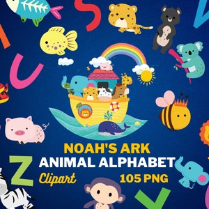 NOAH'S ARK Clipart, 105 png Clipart files, Instant Download dolphin fish boat ship ocean sea waves giraffe bear