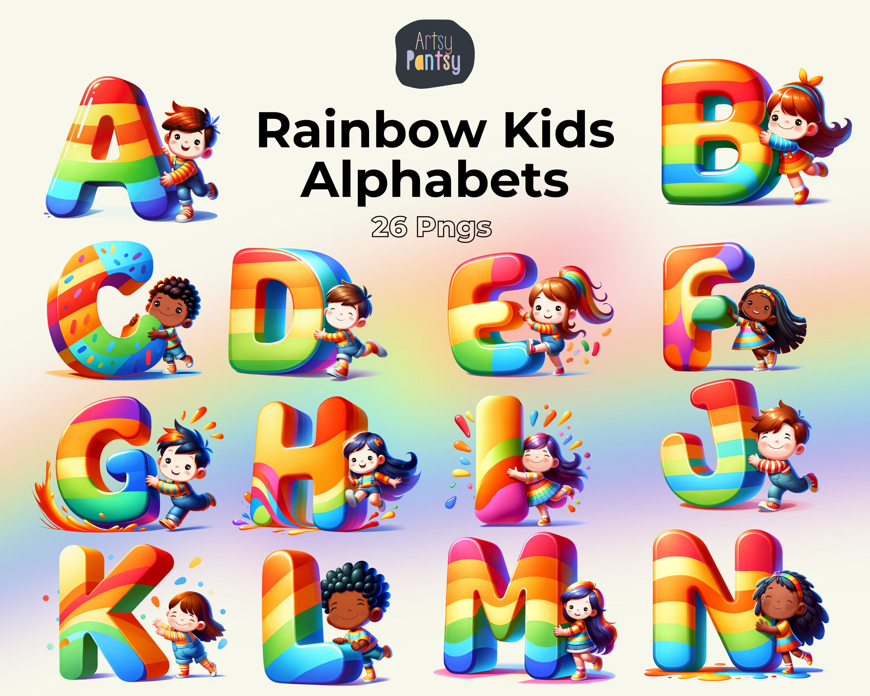 Rainbow Alphabet, Letters Png, Alphabet Png, Instant Download for
