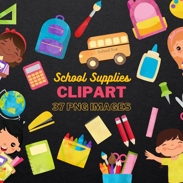 School Clipart Set, School Supplies Clipart Set, PNG Files, Pencils, Cute School Supplies Clipart, Back to School