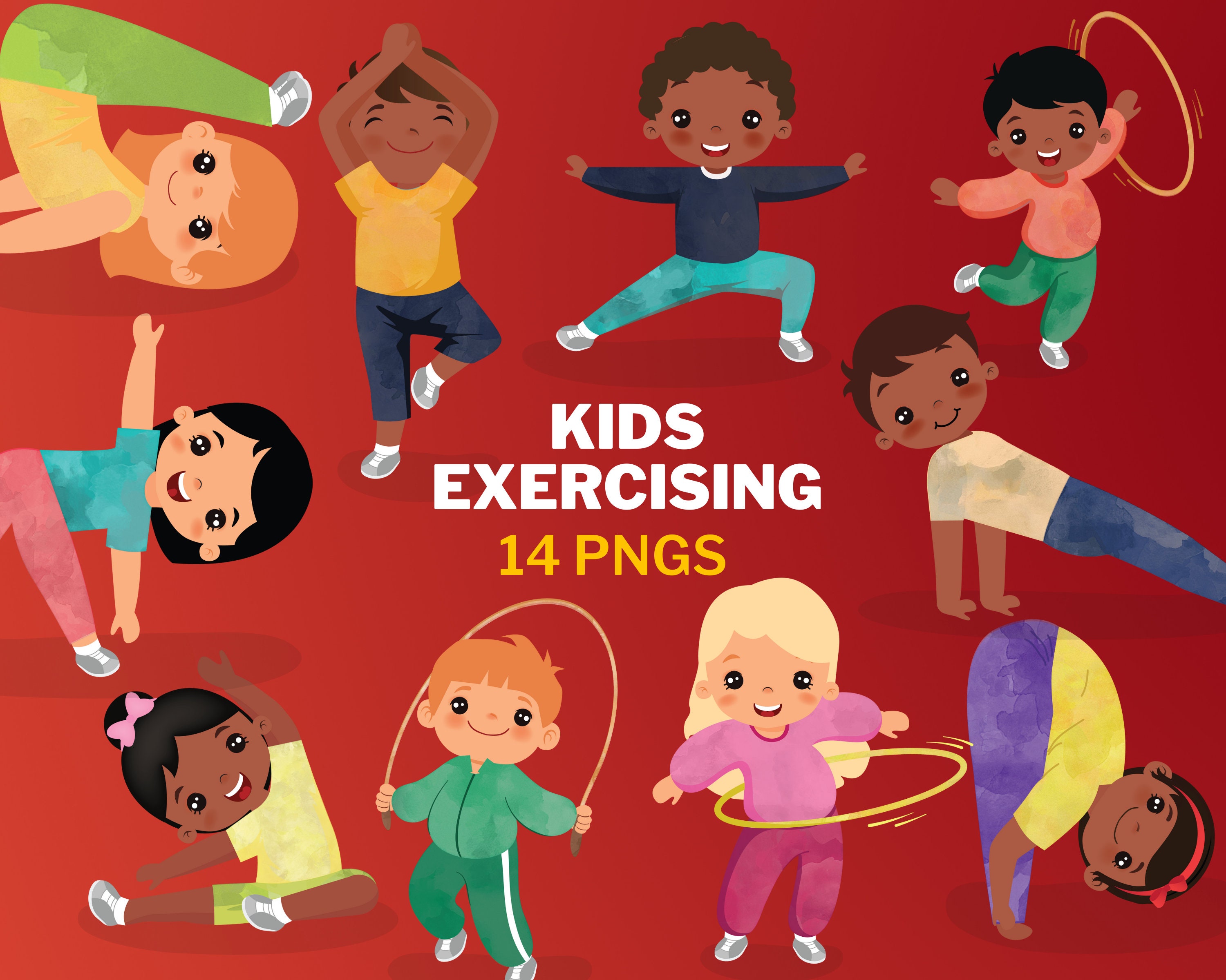 Kids Exercising Clipart, Exercising Clipart, Instant Download Png