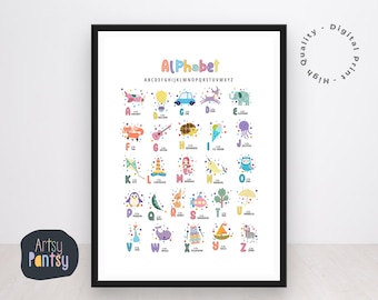 Aquarell Alphabet Druck: Kinderzimmer Wandkunst (Digitaler Download)
