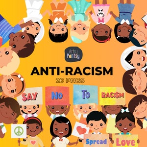 Anti-Racism kids Clipart, Anti-Racism Clipart, Instant Download Png, Commercial Use Clip Art, Boy, Girl, Child, Stop Racism Clipart