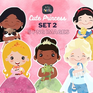 Cute Princess Clip art, instant download PNG file,Princess Costumes with cute characters, royal graphics, illustration