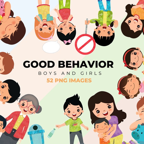 Gutes Benehmen Teil 1 - Lerngrafiken für Kinder. Bilder von verschiedenen Kinderverhalten, Verhaltensweisen, Kindercliparts