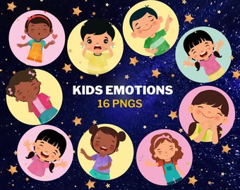 Kids Emotions Clipart: Educational Graphics (16 PNGs)