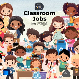 Cute Kids Classroom Jobs Display, Classroom Organization Cliparts, Kindergarten, Preschool Cliparts, Digital Downloads
