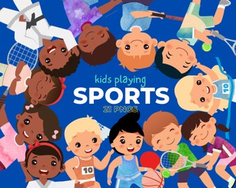 Kids sport png, sport clipart, kids activities, activities clipart, kids playing, boy sport clipart, girl sport clipart, children watercolor