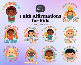 Positive Affirmations for Kids PNG | Christian Affirmation Stickers Printable | Inspirational Quotes for Classroom Decor