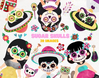 Clipart Day of the Dead - Sugar Skull - Dia de los muertos - Clip art - Téléchargement numérique