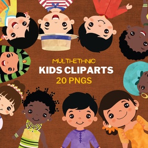 Clipart para niños multiétnicos, multicultural, descarga instantánea Png, uso comercial Clip Art, niño, niña, niño, multiétnico