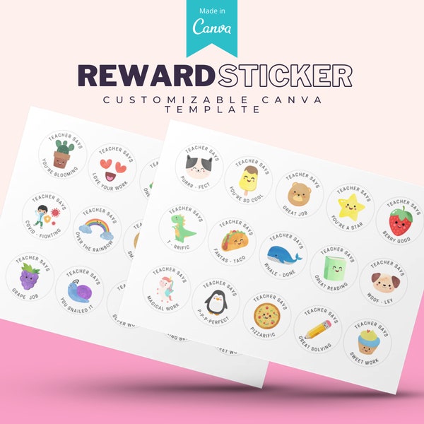 30 Labels Reward Stickers for Kids, Canva Template, Teacher Stickers, Achievement Stickers, Kids Sticker, Teacher Reward, Parents Reward