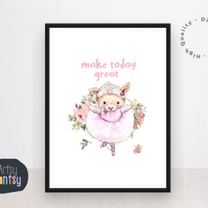Watercolor Ballerina Sheep Nursery Print: Modern Kids Wall Art (Digital Download)