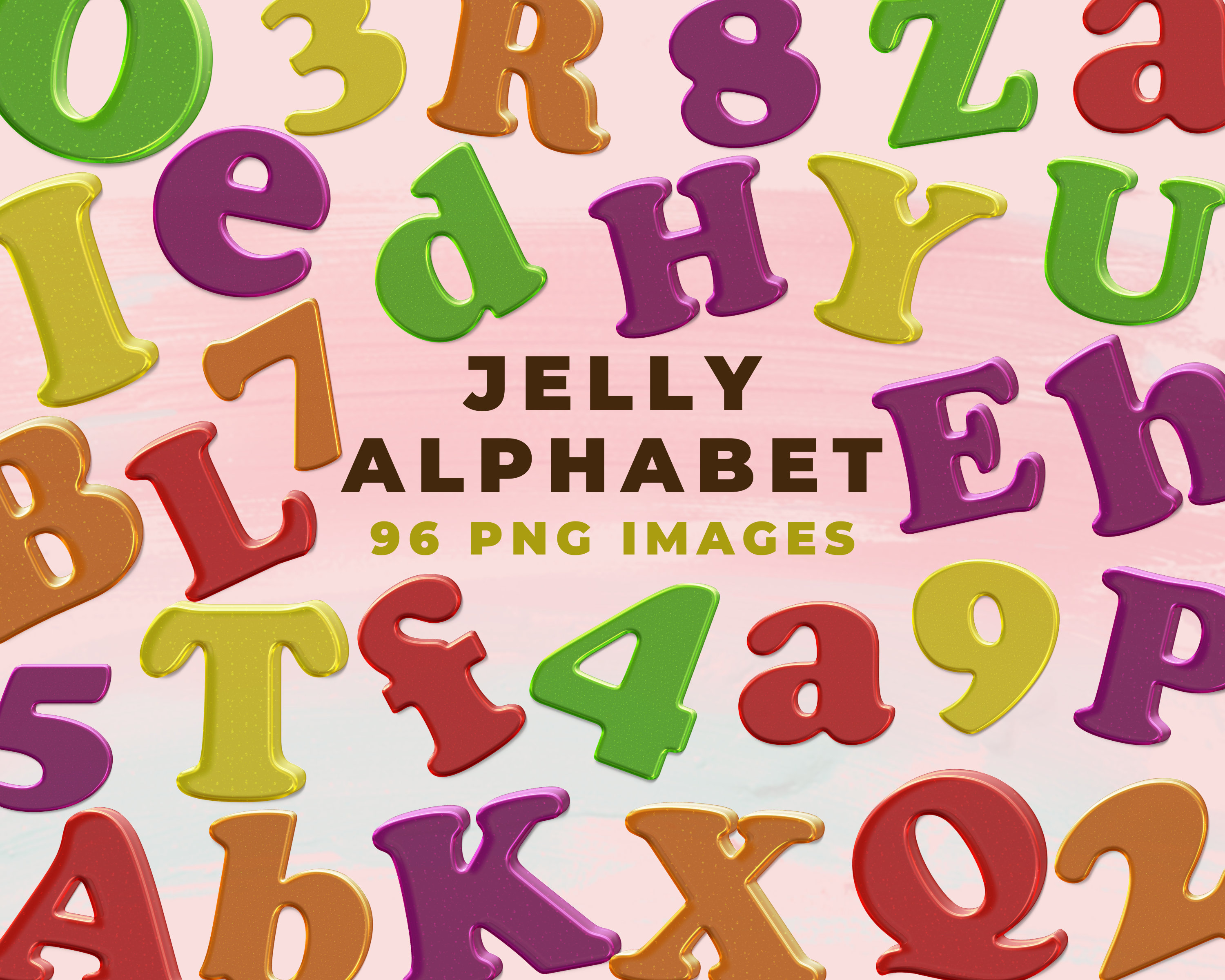 Jelly Alphabet Clipart, 96 PNG Jelly Graphics, Letters Name Clip Art
