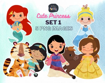 Cute Princess Clip art, instant download PNG file,Princess Costumes with cute characters, royal graphics, illustration