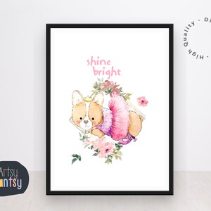 Watercolor Ballerina Corgi Print: Modern Nursery Art (Digital Download)