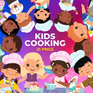 Niños Cocinando imágenes prediseñadas, diversidad, Chef Clipart, Cocina, Cute Kid PNG, niña clipart, niños en la cocina, dibujos animados niños, chef clipart