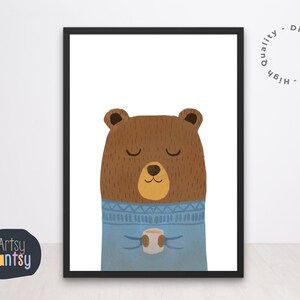 Bear Nursery Print: Modern Winter Animal Art (Digital Download)