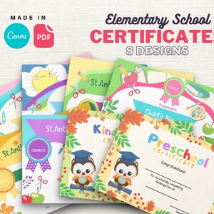 Graduation Diploma Certificates: Elementary, Preschool, Kindergarten (Canva Template, PDF)