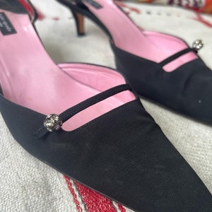 Vintage 00s Noughties Black slingback kitten heels with diamente by Kate Spade