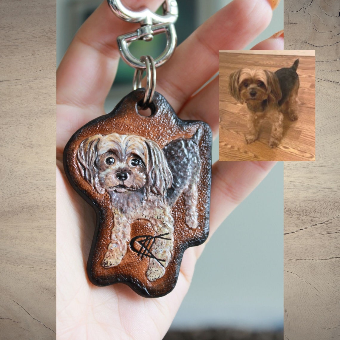 Personalized Custom Leather Keychain Dog Portrait Key Etsy