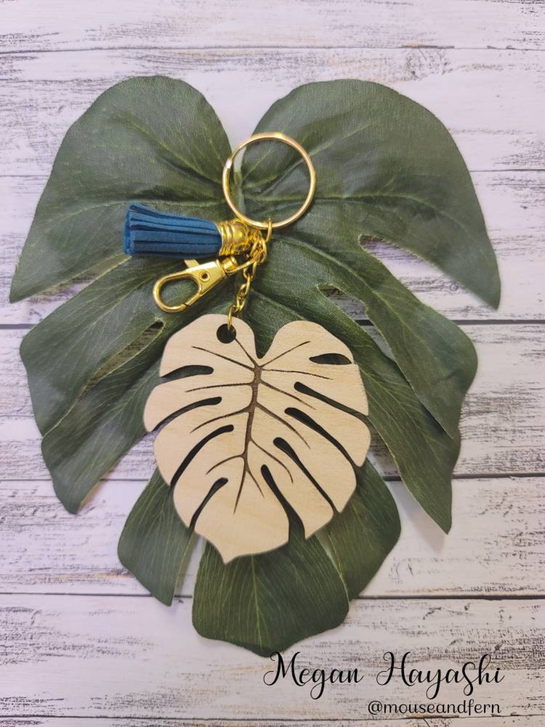 Hawaii Keychain, Monstera Hawaiian Quilt, Hawaii Keychain, Wooden