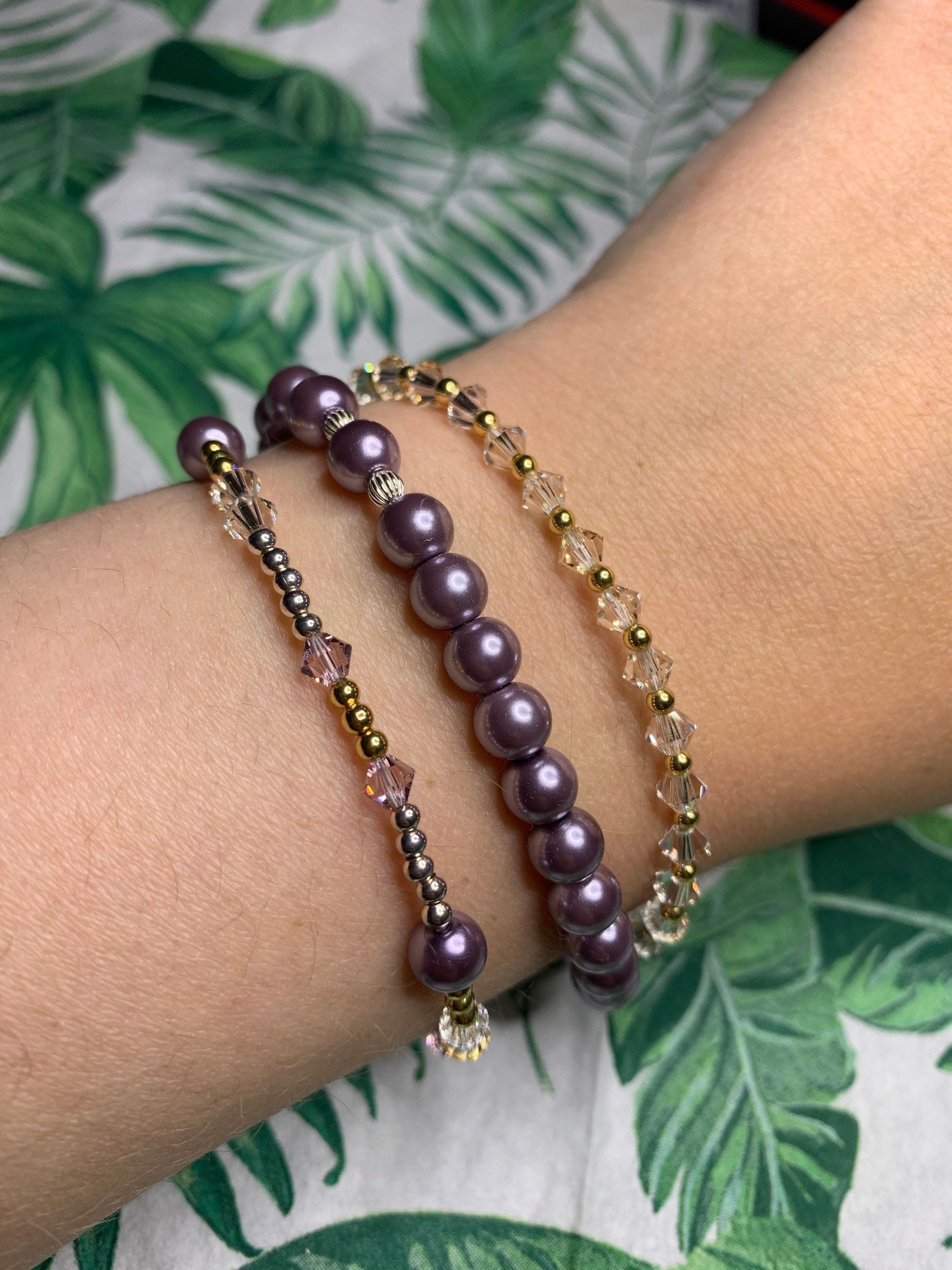 Triple Strand Clasp Bracelet Three in One Bracelet Lilac Etsy UK