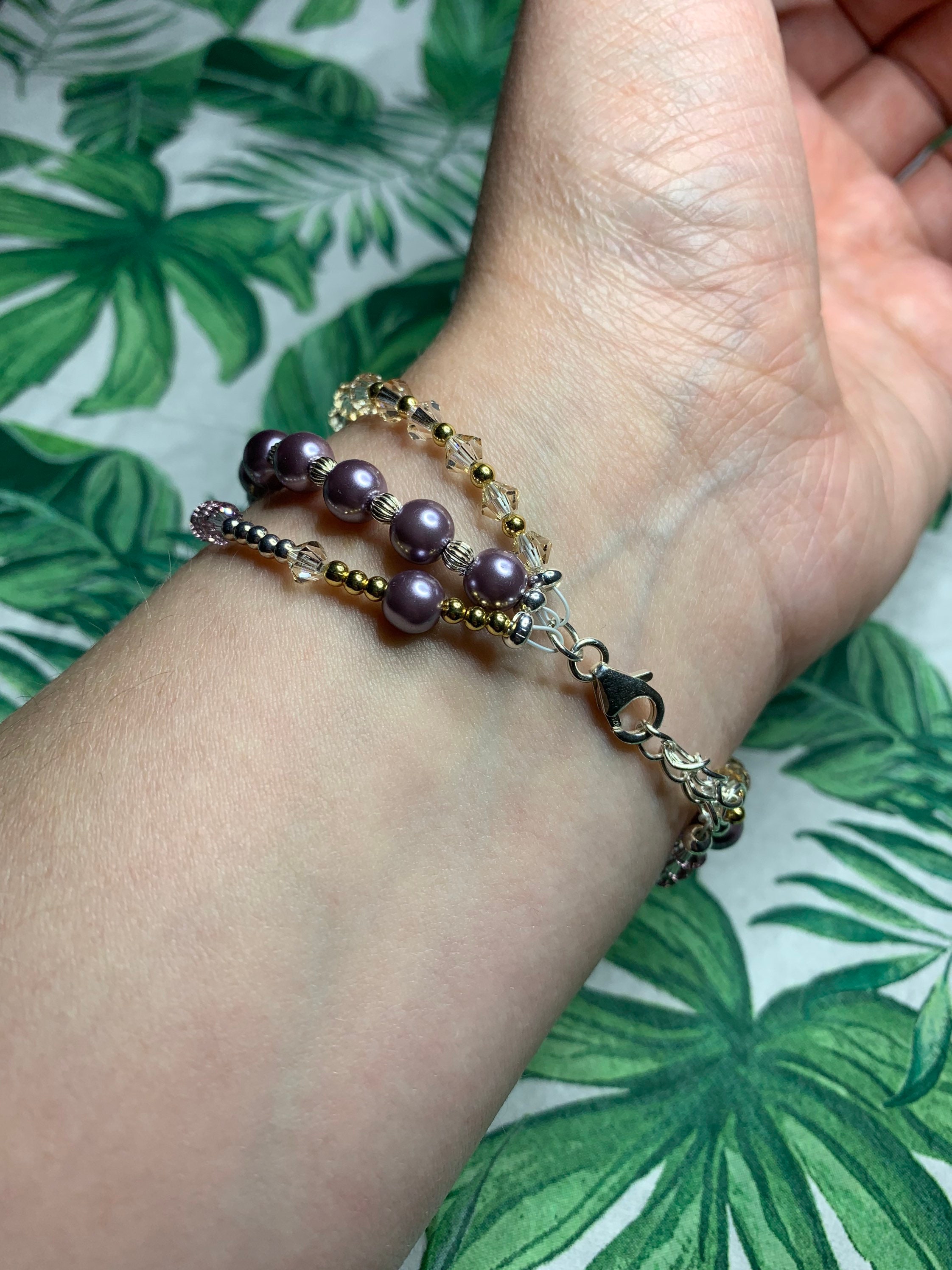 Triple Strand Clasp Bracelet Three in One Bracelet Lilac Etsy UK