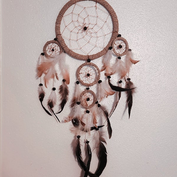 Native American Smudged Medium Hand Crafted Dream Catcher, Beaded Dreamcather, Feather Wall Hanging