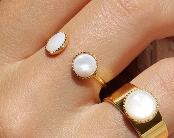 Double ring gilded with fine gold and natural stones | Adjustable ring