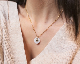 Collier étoile et sequin de nacre | Acier inoxydable | Collier bohème chic