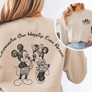 Disney Mrs And Mr Sweatshirt, Mickey Minnie Est. Couple Happy Ever After Tee, Disney Wedding Hoodie, Just Married Honeymoon Matching Sweater
