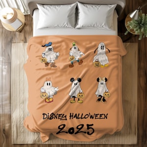Disney Halloween 2025 Ghost Characters Blanket, Spooky Mickey Minnie Throw, Fall Halloween Decor Blanket
