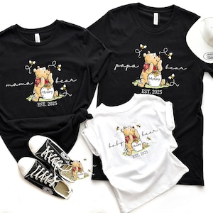 Custom Est Winnie the Pooh Mama Papa Bear and Baby Bear Shirt, Family Bear Matching Shirt,  Winnie the Pooh Birthday Family Matching T-Shirt