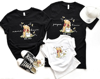 Custom Est Winnie the Pooh Mama Papa Bear and Baby Bear Shirt, Family Bear Matching Shirt,  Winnie the Pooh Birthday Family Matching T-Shirt