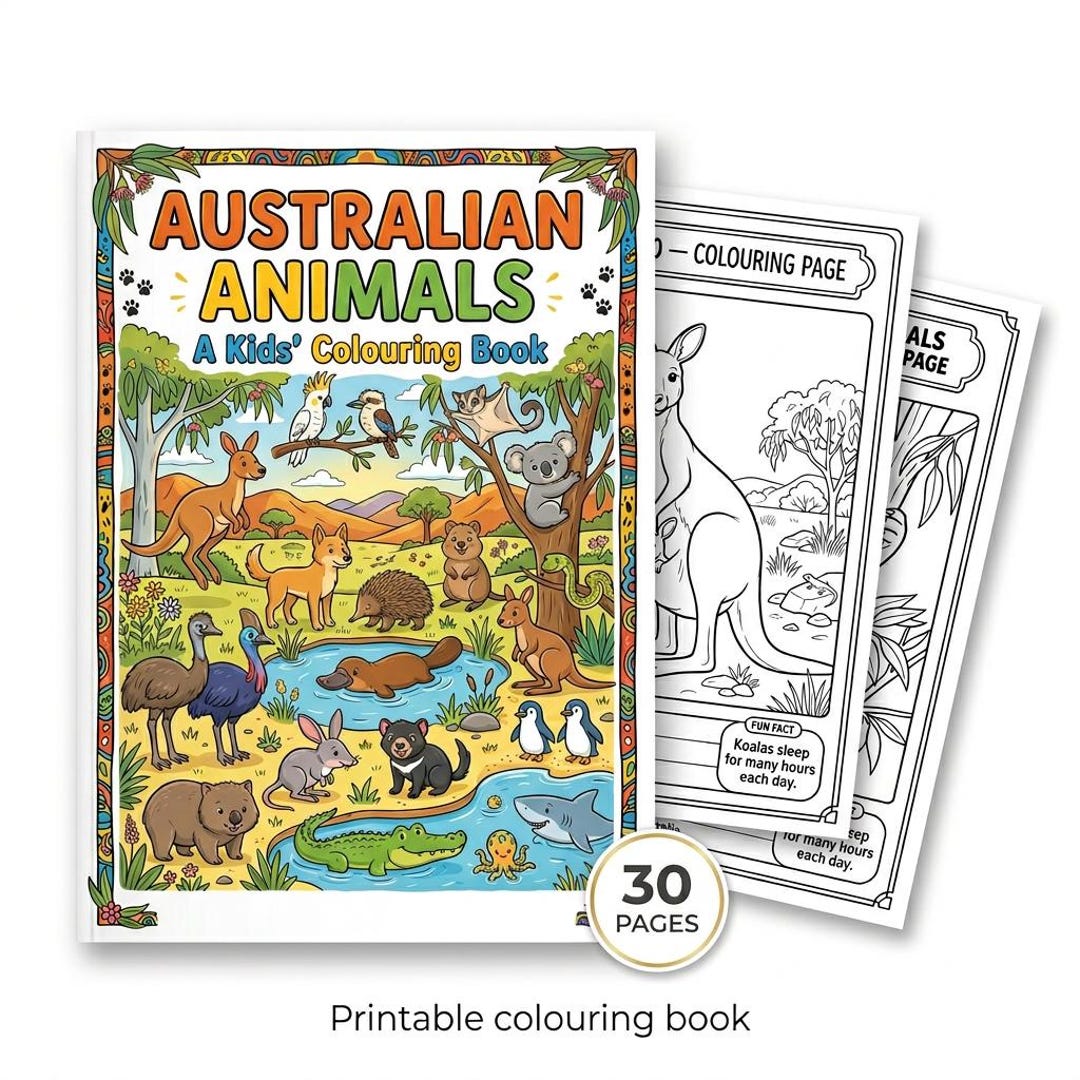 Australian Animals Kids Colouring Book | 30 Printable Pages (PDF ...
