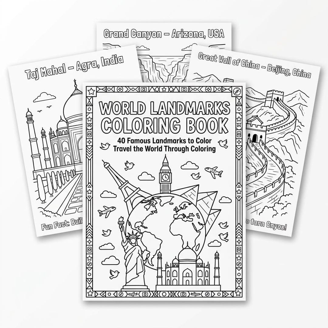 World Landmarks Coloring Book – 40 Famous Pages (PDF Download) - Etsy