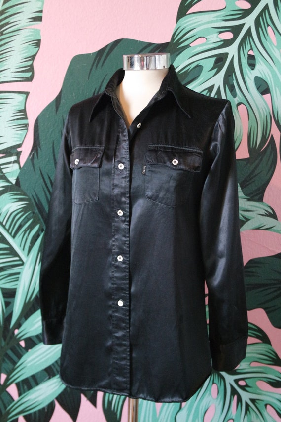 black satin button down