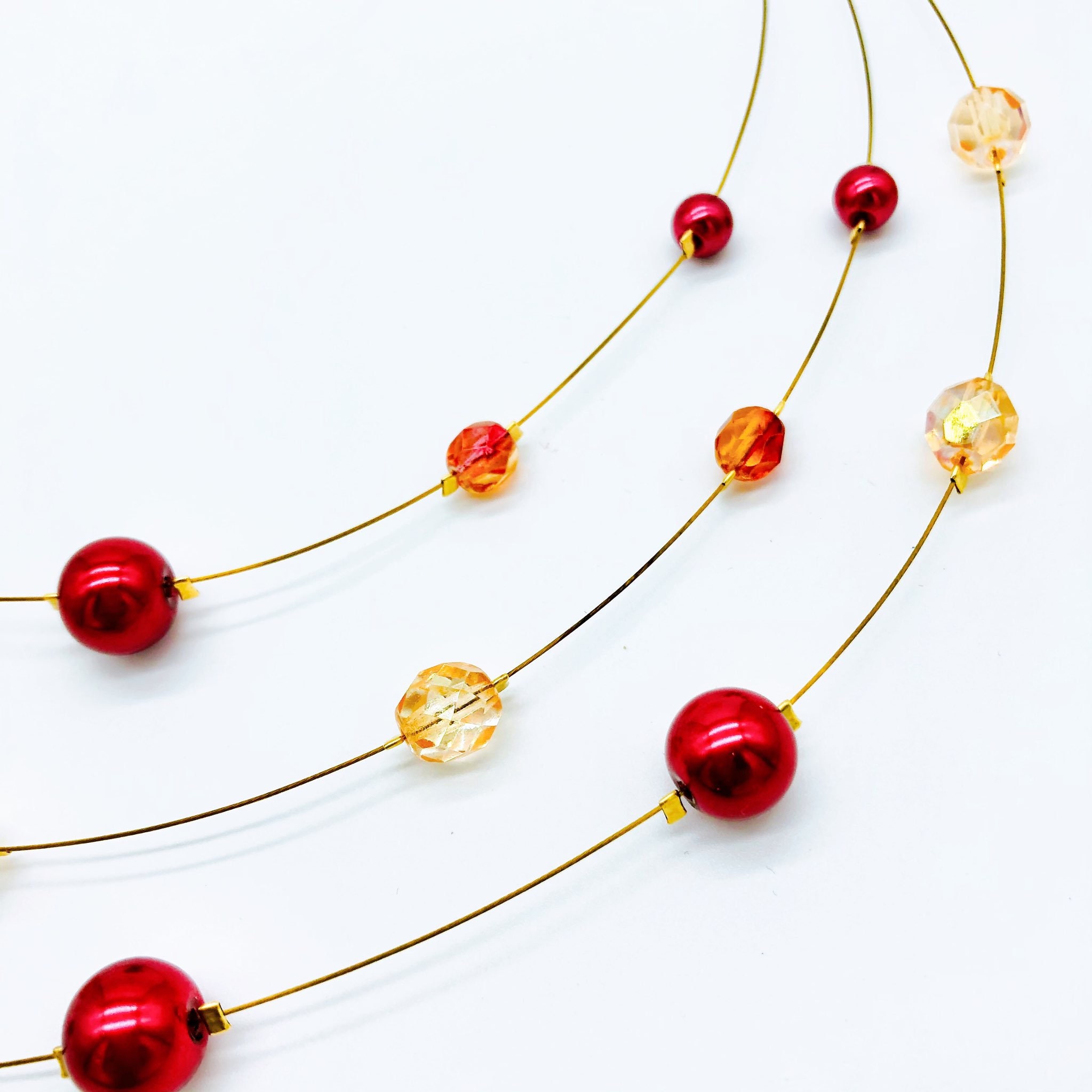Red, Tangerine and Gold Floating Illusion Multi-strand 18 Necklace - Etsy