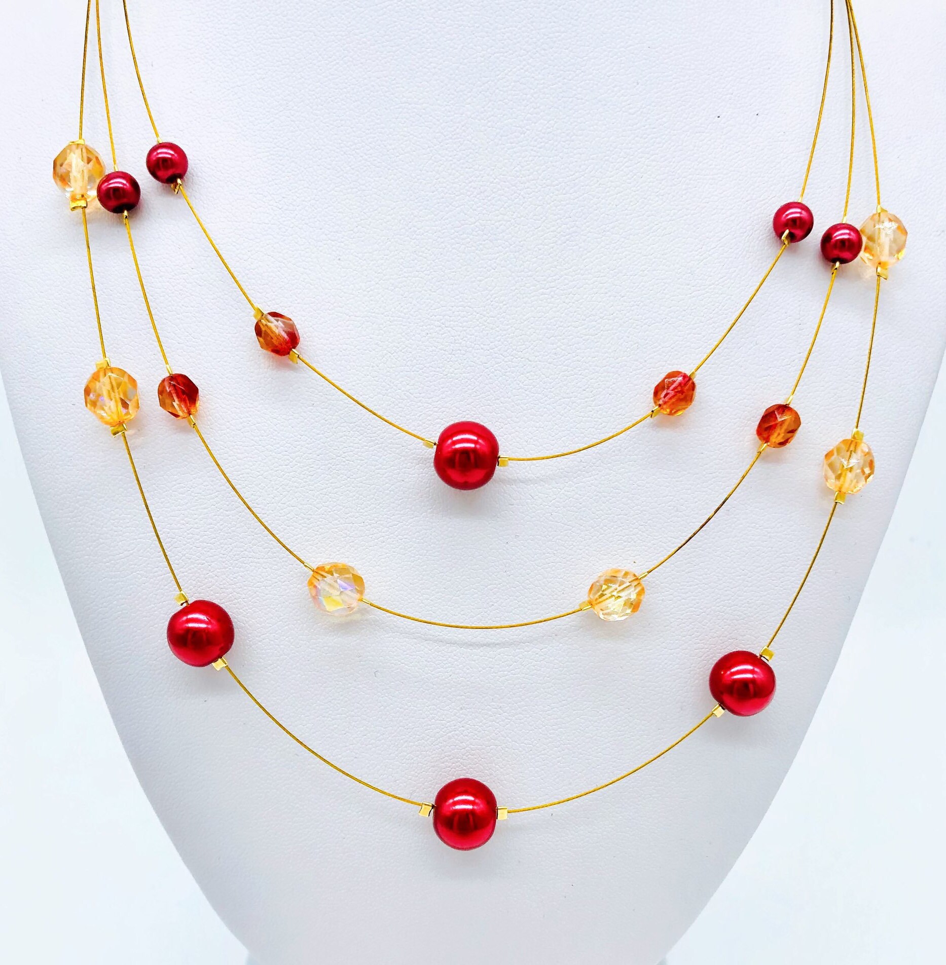 Red, Tangerine and Gold Floating Illusion Multi-strand 18 Necklace - Etsy