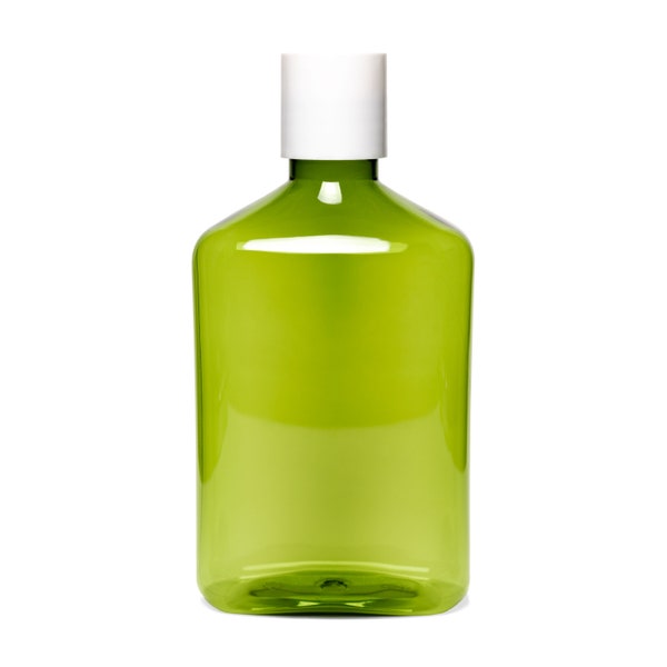 12oz Modern Oblong Bottle - Vintage Style Green with 28-410 White Disc Cap For Soap Dispenser, Oils and DYI Projects - Bulk Qty Options