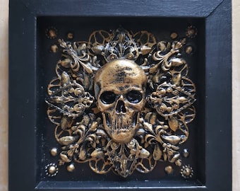 Decoración de pared gótica/ORO/Cráneo/Victoriano/Marco/Colgante de pared