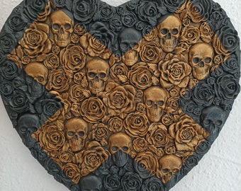 Skulls and Roses /Canvas Art/Clayart/Wall Decoration/Gothic Wall Art